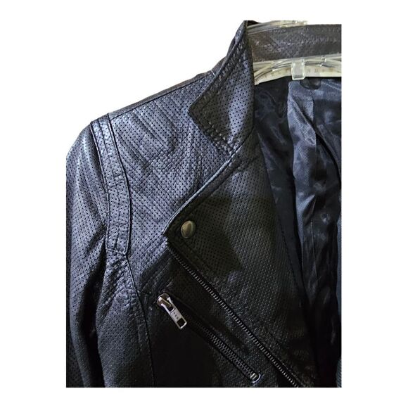 TRUTH AND PRIDE. Perforated Black Leather Moto Jacket - Size XS - Picture 3 of 9